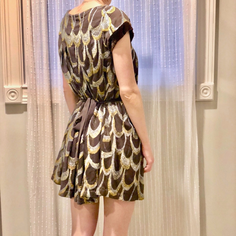 NWOT Metallic & Brown 100% Silk Dress